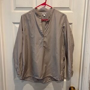 GAP Women L Silver Mandarin Collar Button Front Long Sleeve Silk Blend Shirt Top